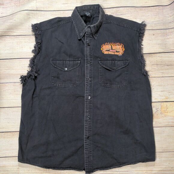 Lightning Clothing Men Sleeveless Black Denim Bike Week 2007 Daytona Beach Shirt - Picture 2 of 5